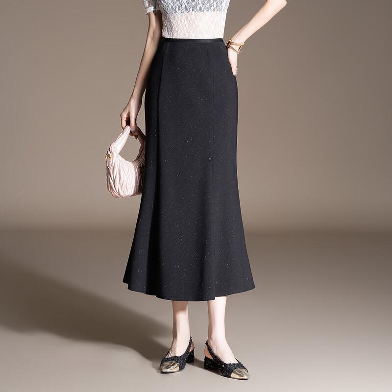 Elegant Shimmer High-Waist Mermaid Midi Skirt S чёрный