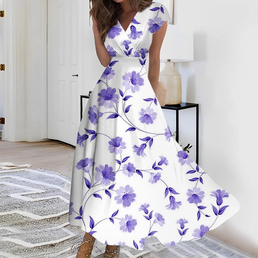 Dámské dlouhé šaty Maxi šaty Ležérní šaty Šifonové šaty Šaty na houpačce Jednobarevné Ležérní Zralé Venkovní Denní rande Volané šaty s krátkým rukávem s výstřihem do V