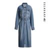 ELLASSAY Women's Lyocell Denim Waist-Cinching Long Sleeve Dress