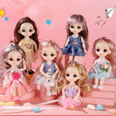 17CM Mini Movable 23Jointed Doll Girls Toy 3D Big Eyes BJD Princess Full Outfits Dresses Collection Childrens Doll Gift