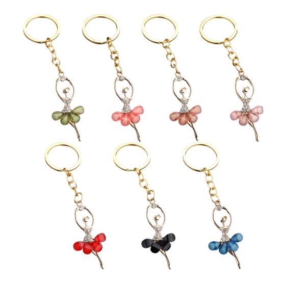 2Pcs Ballerina Keychain Pendant Lightweight Metal Rhinestone Keychain Portable Elegant Bag