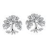 Silver Tree of Life Earrings with Crystal Leaves, 925 Silver Studs