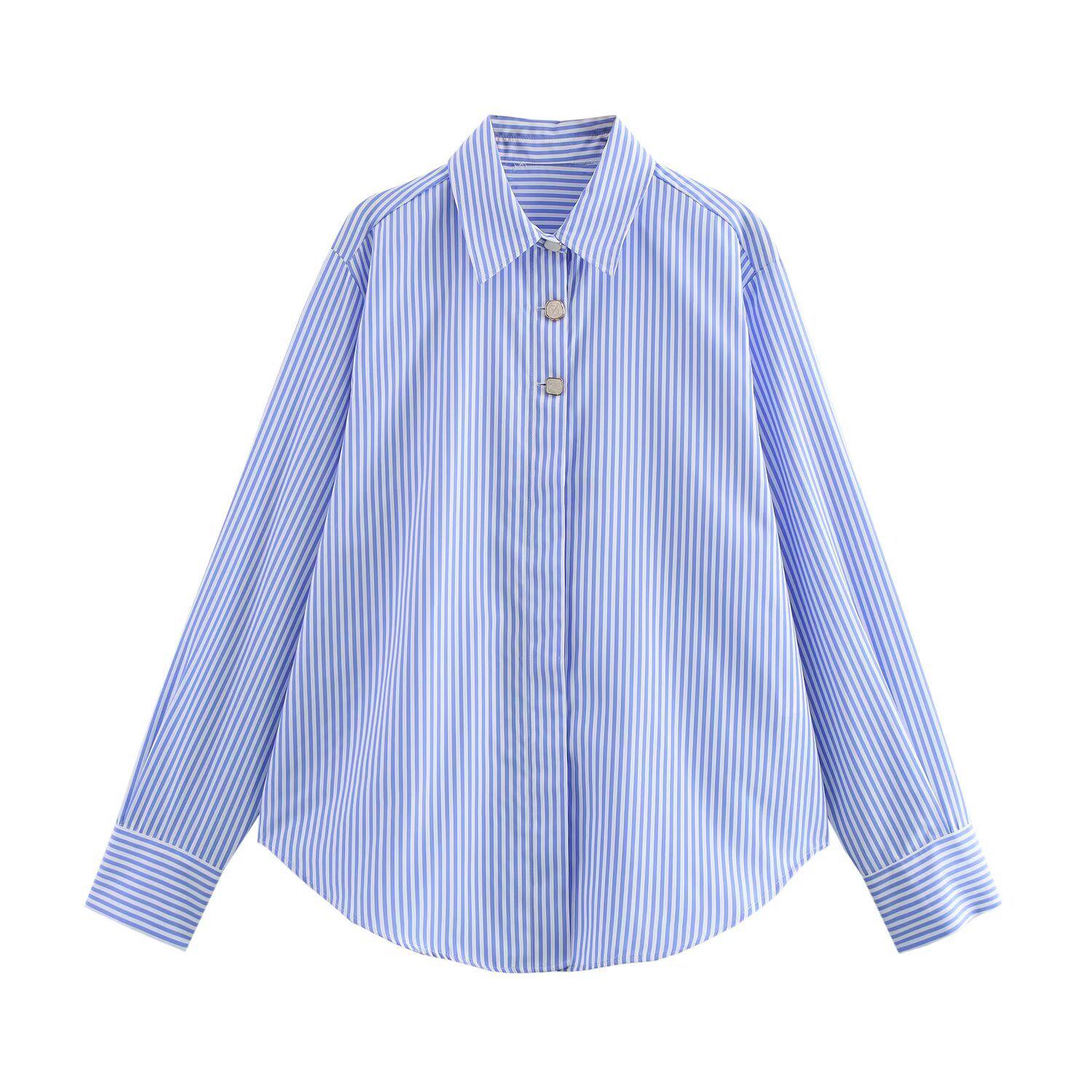 

Spring 2025 Women s Solid Color Poplin Shirt with Gold Buttons M