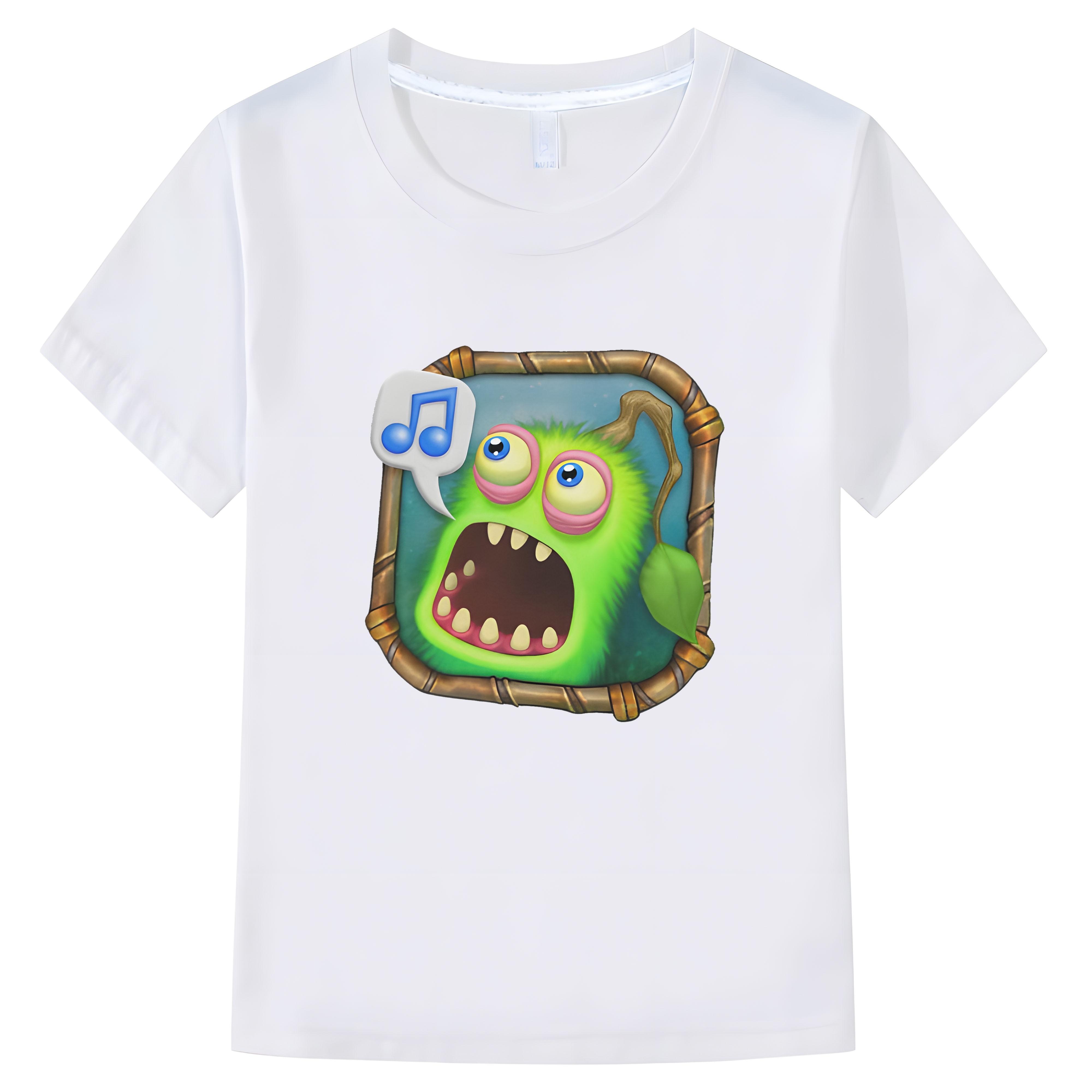 

Детская футболка, футболки с рисунком «Мои поющие монстры», футболки с короткими рукавами и круглым воротником, одежда из 100% хлопка для мальчиков и девочек 100 белый