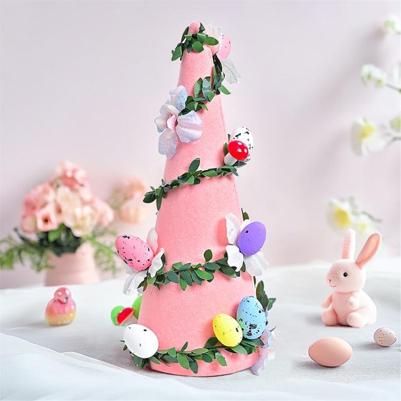 Flocking Textured Easters Eggs Flower Tree Figurine Decoration for Holiday Living Room and Bedroom Tabletop Ornament