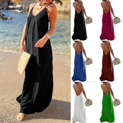Women's Backless Strapless Dresses, Backless Loungewear Dress, Sleeveless, House Dress, Long Dress With Back Bow
