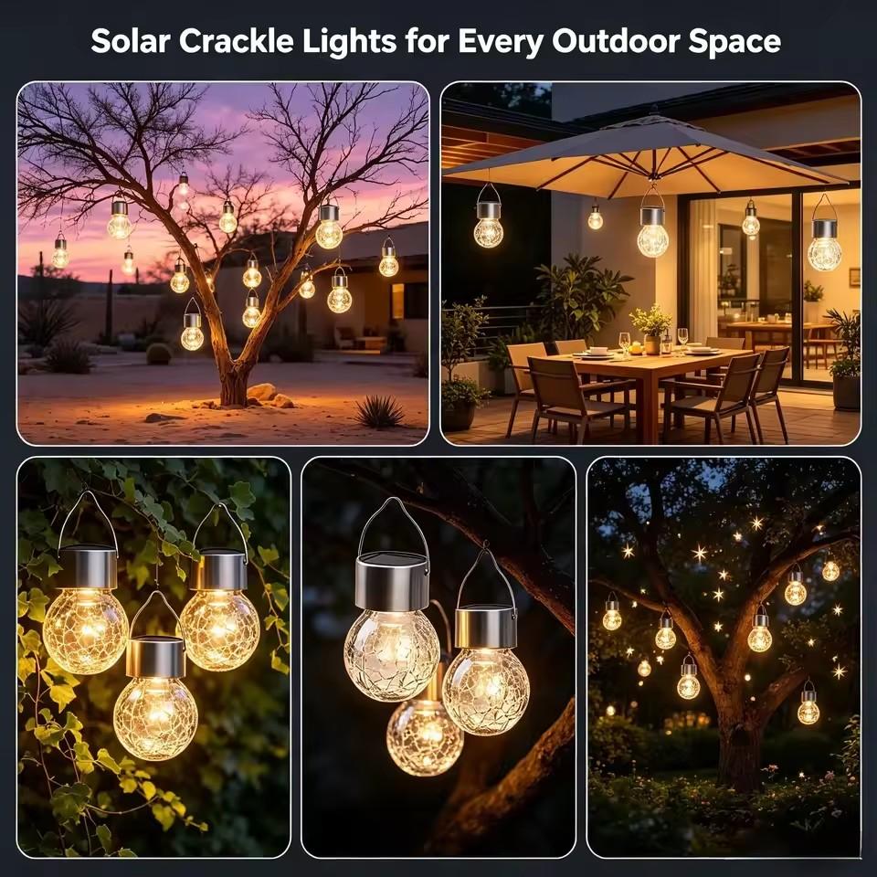 Solar Lanterns Outdoor Colored Hanging Solar Lights Waterproof Globes Garden Lights Decorative Light Up Ornaments for Fence Hook Tree Ornaments