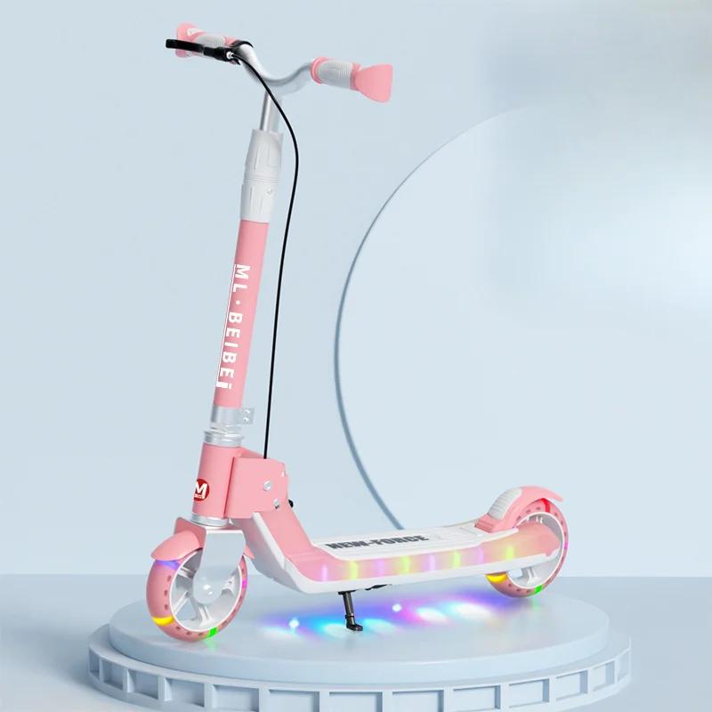 

Складной самокат для детей и подростков, управляемый одним нажатием кнопки. Самокат с двойной тормозной системой, подсветкой и музыкой, регулируемым рулем. розовый