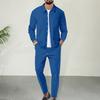 Men Two-Piece Suit Casual Waffle Pattern Long Sleeve Shirt Drawstring Trousers Spring Autumn Outfit for Office Streetwear Daily Wear
