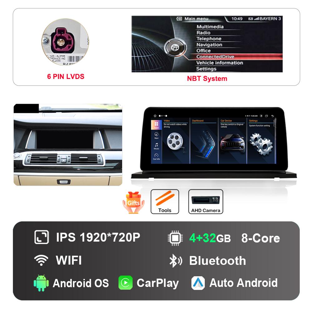12.3 inch HD Touch Screen for BMW 5 Series F07 GT 2011 - 2017 CIC NBT System Android Car Radio Multimedia Player DSP Stereo GPS