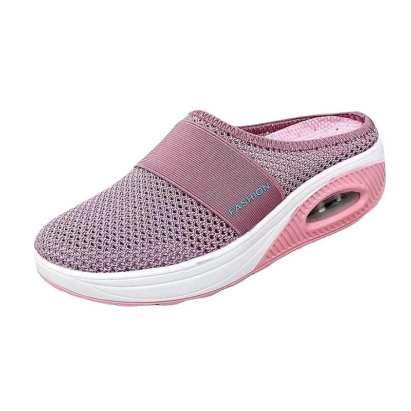 Women Summer Mesh Lightweight Slippers Wedge Sneaker Air Cushion Slip-On Walking Shoes Platform Mules