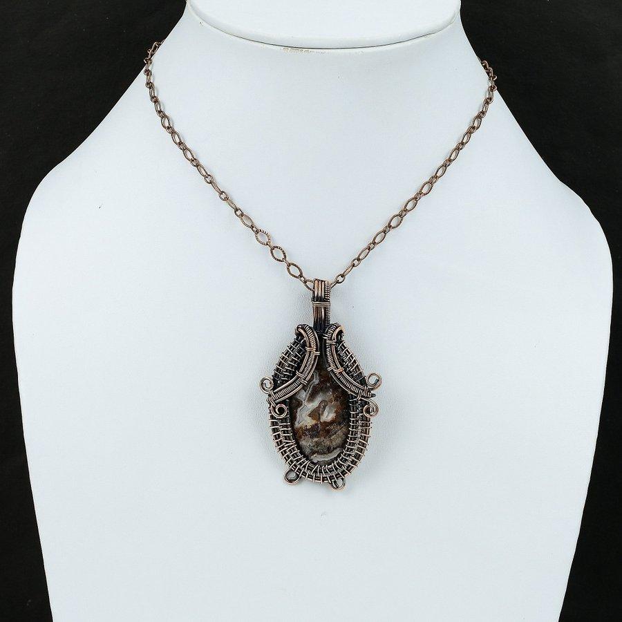 Natural Crazy Lace Agate Gemstone Copper Wire Wrap Gift Pendant 2.56" e7v40