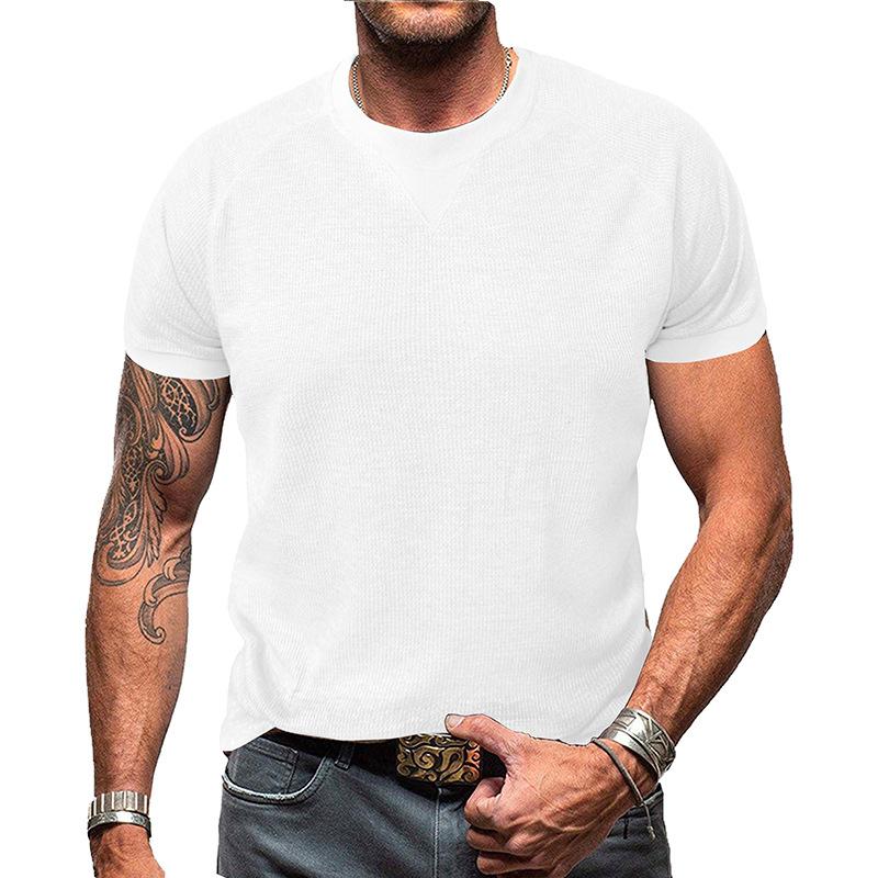 

Men White Waffle Knit Crew Neck Short Sleeve T-Shirt Casual Solid Top M белый