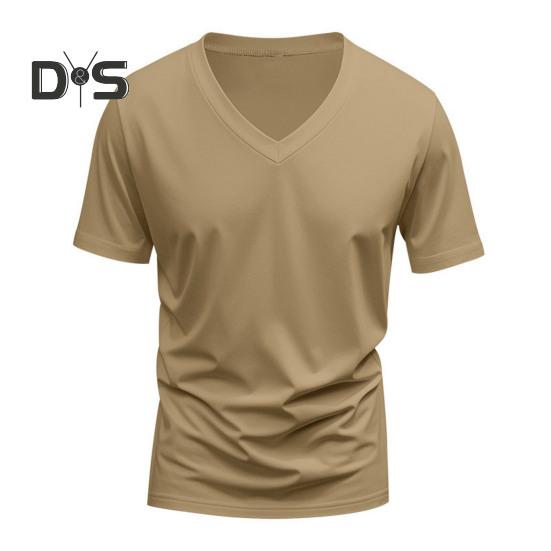 Herren Sommer T-Shirt Kurzarm V-Ausschnitt Einfarbig Schnelltrocknend Locker Pullover Mittellanges Oberteil für Sport Büro Dating