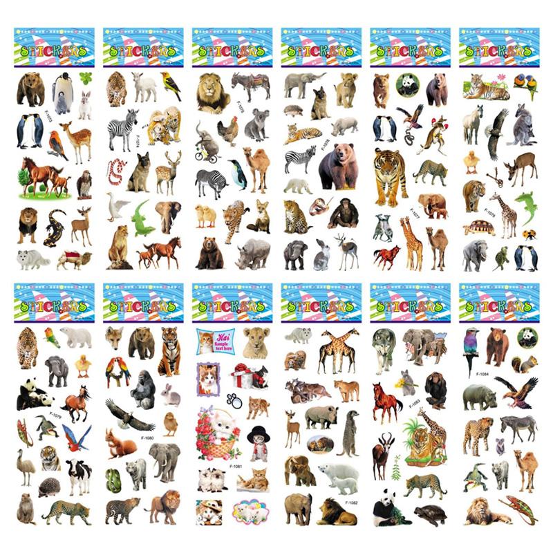 12 Sheets/Pack Kids Stickers 3D Puffy Bulk Cartoon Zoo Animal / Fruits Various Scrapbooking Stickers for Girl Boy Birthday Gift