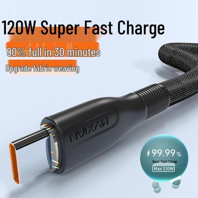 120W Ultra-Fast Charging Fabric Braided Type-C Cable for Huawei, Vivo, Oppo, Honor