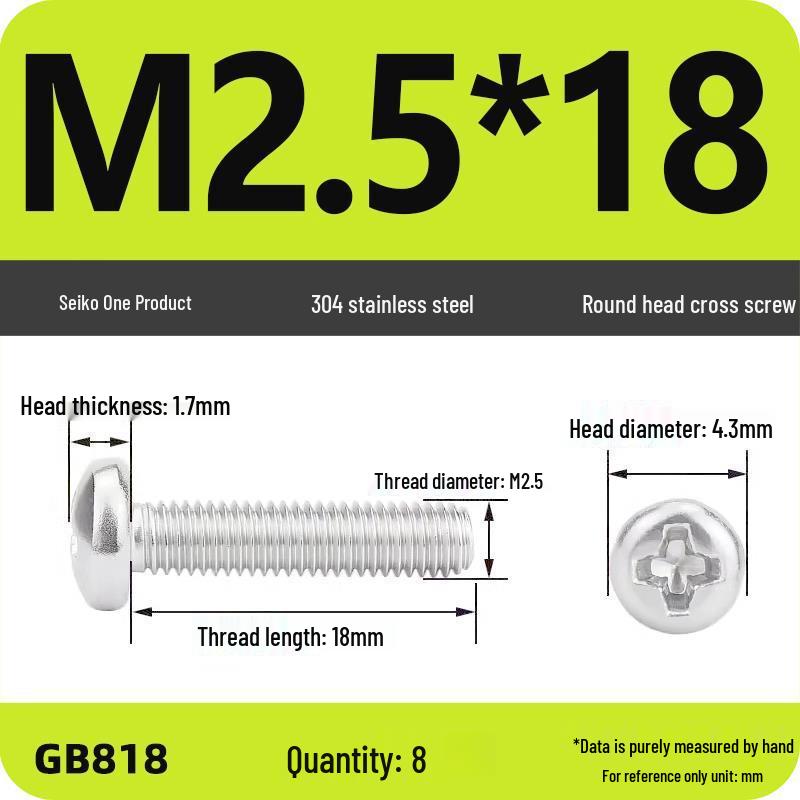 Phillips Pan Head Machine Screws, 304 Stainless Steel, Sizes M1-M10