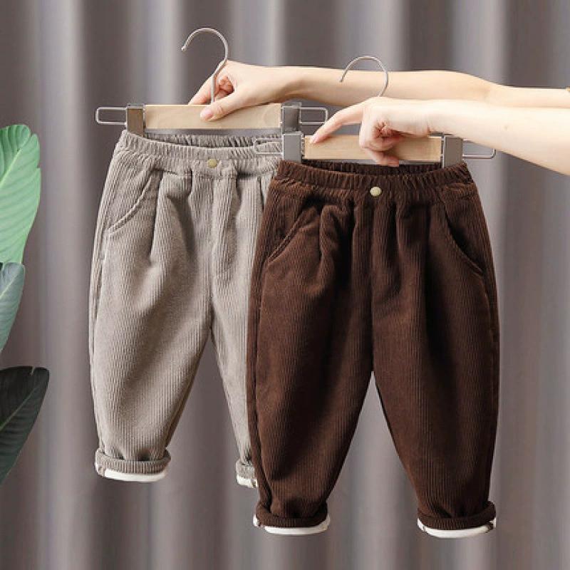 Children's Clothing Baby Warm Fleece Pants Winter Striped Trousers Elastic Cuff Boys Girls Kids Pant