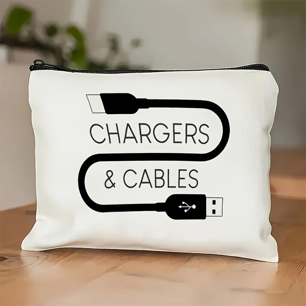 New Canvas Charger Storage Pouch Print Design Zipper Closure Cable Organizer Bag Large Capacity Cosmetic Organizer Travel Use