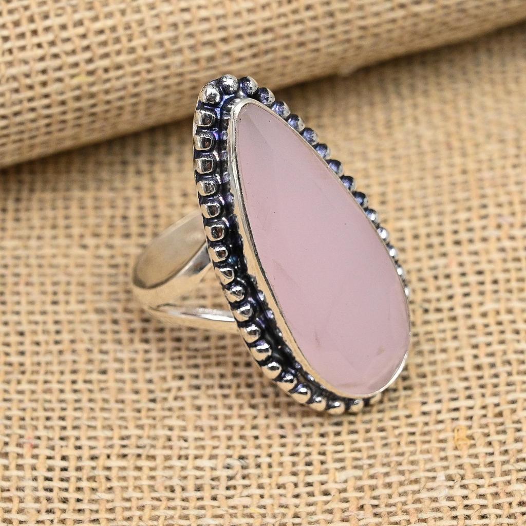 Roze Chalcedoon Edelsteen 925 Massief Sterling Zilver Prachtige Ring Cadeau voor Vrouwen