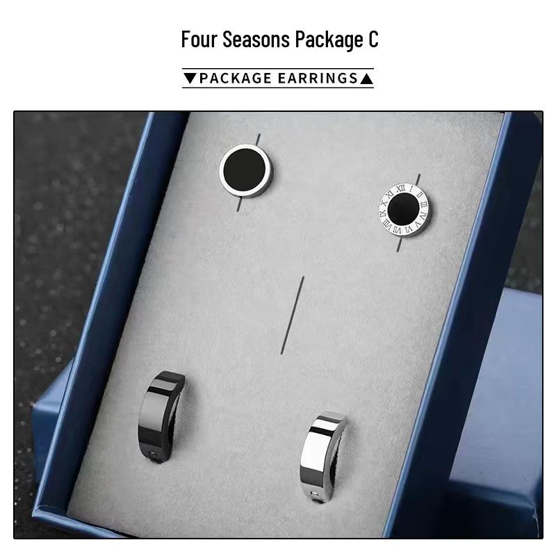 

2023 Мужские модные серьги-гвоздики из титановой стали в корейском стиле и набор каффов для ушей