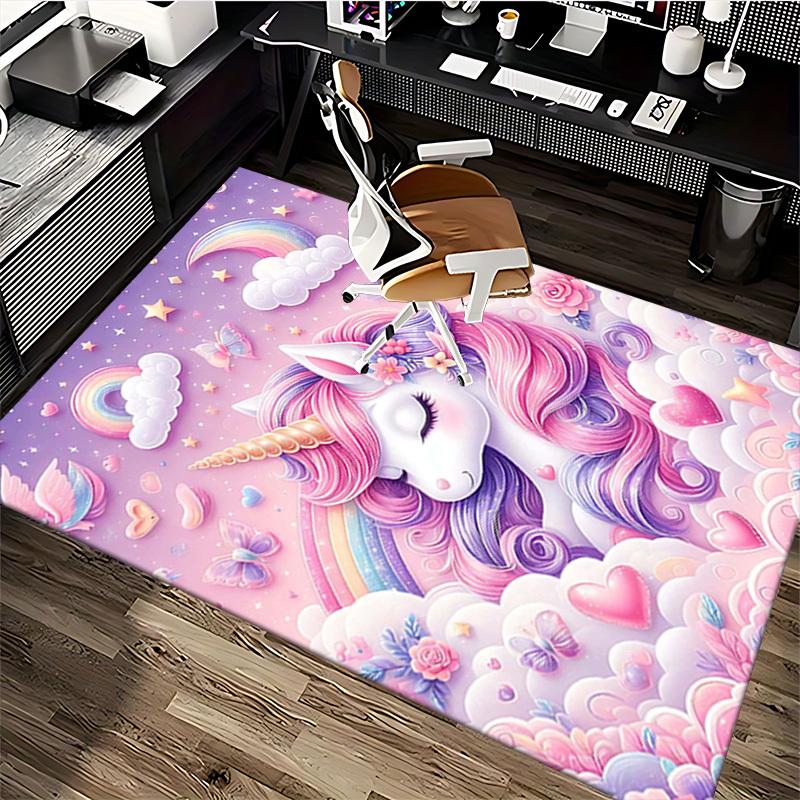 1pc Unicorn Fantasy Office Chair Mat - Anime Cartoon Design, Non-Slip Carpet for Home Decor, Suitable for All Seasons.H030