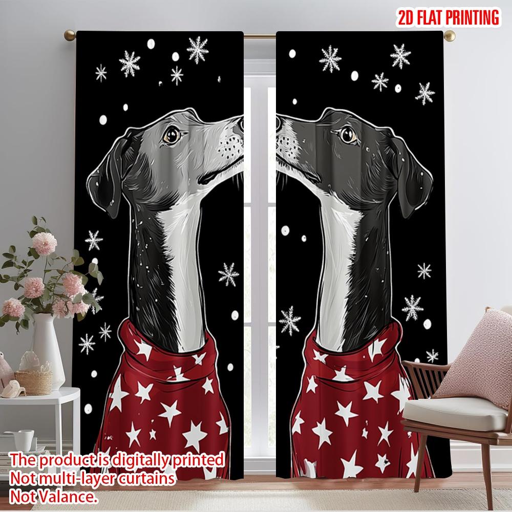 

2 шт., 2D принт на плоскости Шторы и оконное оформление Черные собаки снежинки свитер (2) Универсальная ткань (без удилища) Праздничный 52.50×116.00 CM 2pcs
