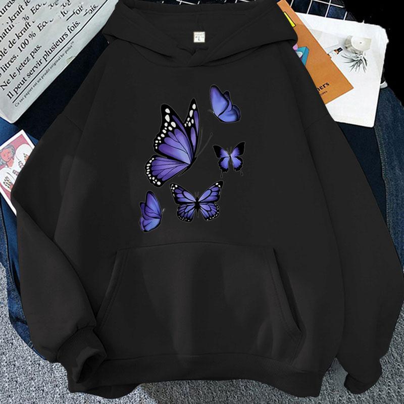 Lustige 90er Grafik Schmetterlingsmuster Gedruckte Hoodies Damen Herren Vintage Y2k Sweatshirts Kapuzenkleidung