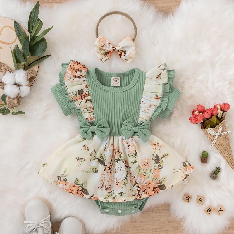 Sommer Baby Mädchen Kleid Mit Bowknot Gestreiften Overall Baumwolle Kleid Für Neugeborene Floral Kleidung Baby Krabbelkleidung