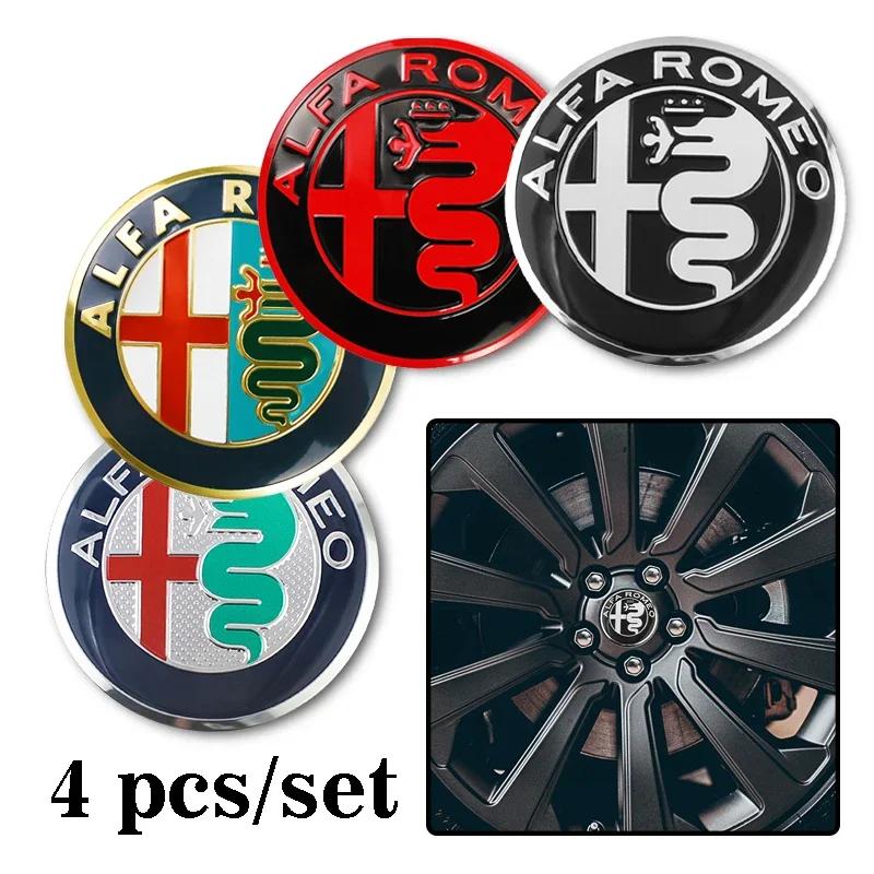 Hub Caps 4Pcs Car Emblem Wheel Hub Center Cap Sticker Rim Badge Cover For Alfa Romeo GT 147 159 166 156 4C Spider Giulia GiulietI
