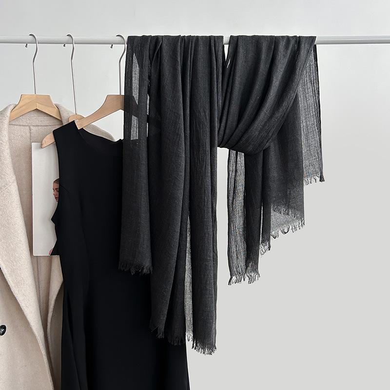 Artistic Cotton and Linen Scarf - Solid Color, Japanese & Korean Style, Women's Shawl for Air-Conditioned Rooms, Outerwear, Sun Protection