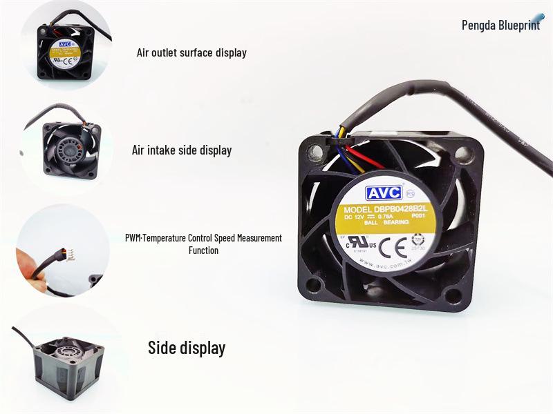 DBPB0428B2L 4CM Double Ball Bearing Server Fan, 12V, 0.78A, 18000 RPM, PWM Speed Control.