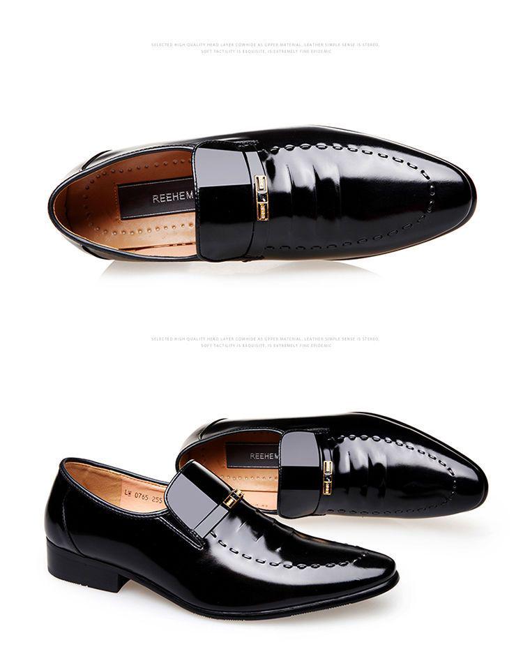 Men's Patent Leather Formal Shoes - Shiny Cowhide Pointed Toe Wedding Dress Shoes
