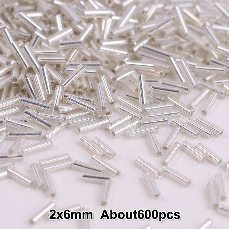 2x6mm Colorful Silver Core Czech Glass Seed Bugle Beads Tube Spacer Beads For Jewelry Making Garment Sewing Accessory