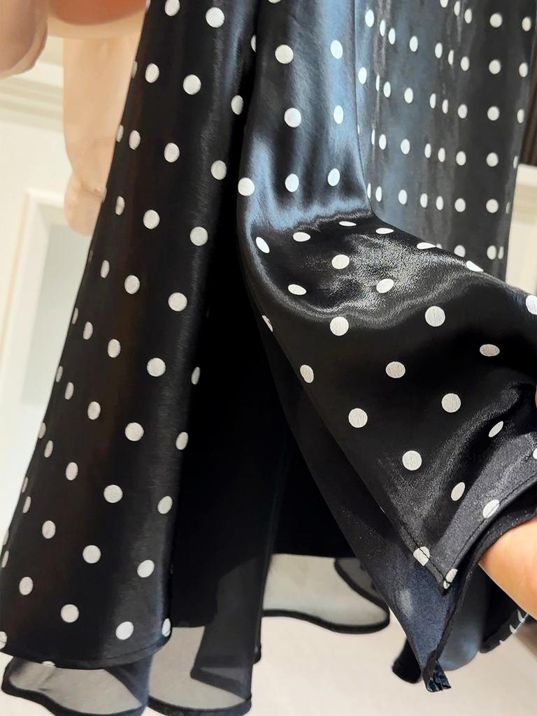 Polka Dot Satin Patchwork Midi Mermaid Skirt for Women - Spring/Summer 2026 Collection