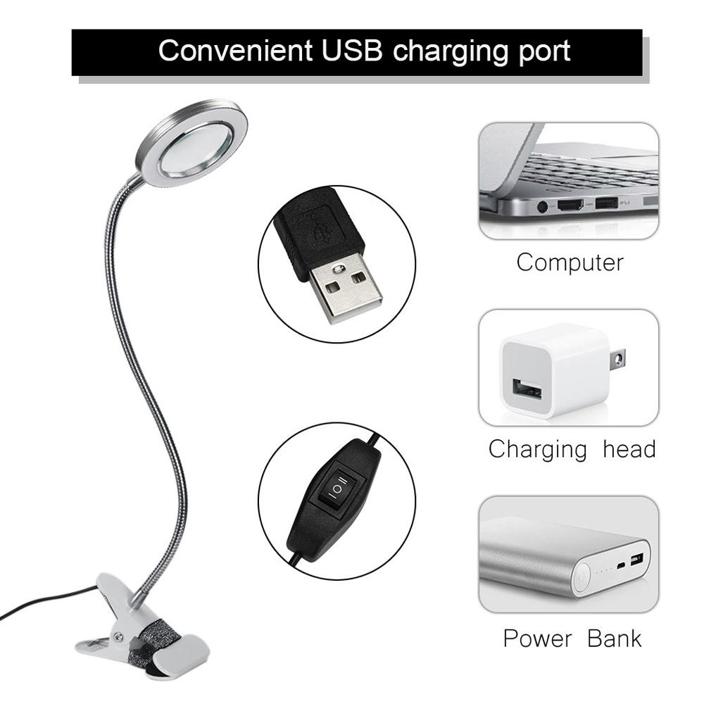 LED Desk Lamp Clip On Light Magnifying Glass Clamp Lamp Eye Protection Table Lamp For Reading Tattoo Computers And Makeup Light