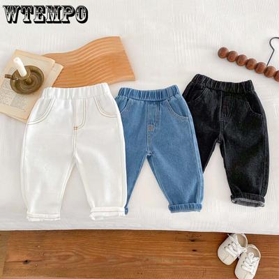 Wiosna Jesień Moda Dzieci Solidne Jeansy Dziewczynki Dziecko Retro Denim Spodnie Casual Chłopięce Kieszenie Spodnie Bawełniane Spodnie Maluch Ogrodniczki