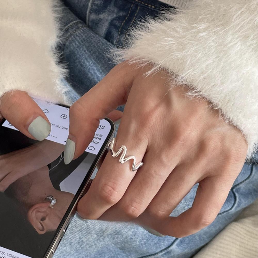 ECG Wave Love Ring Female Design Simple Geometric Lines Stacked Open Ring