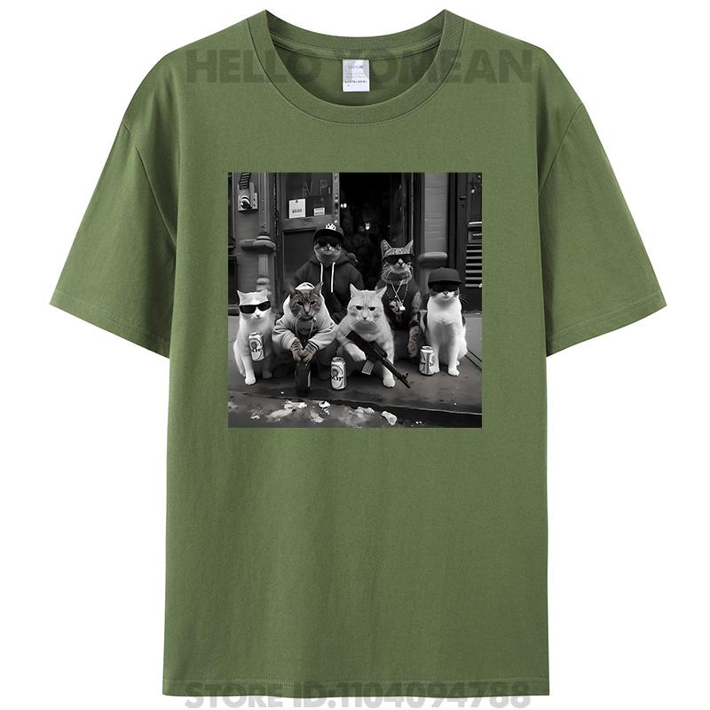 Rolig Kattgäng Meme Gangsterkatter Gata Vintage Dam Herr Bomulls T-shirt Fritid Kortärmad T-shirts Hipster Toppar