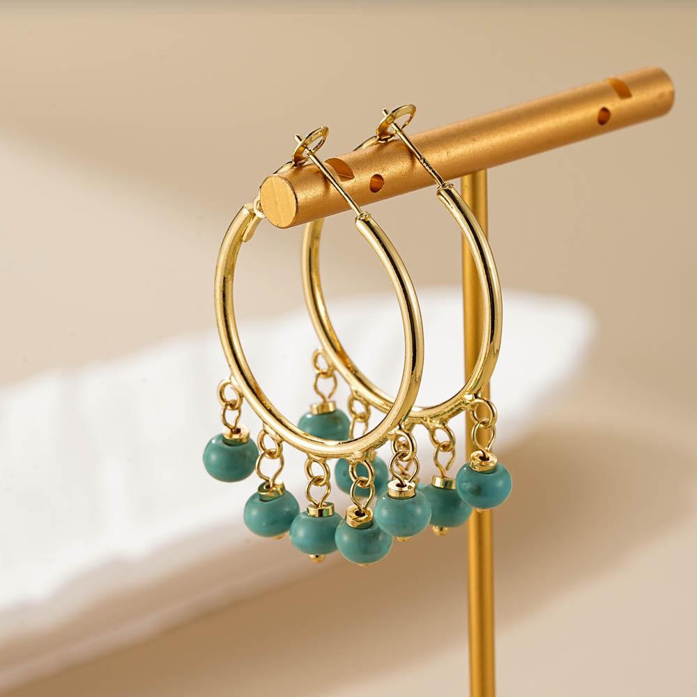 Blue Copper Earrings With Natural Stones Simple And Elegant Circle Earrings