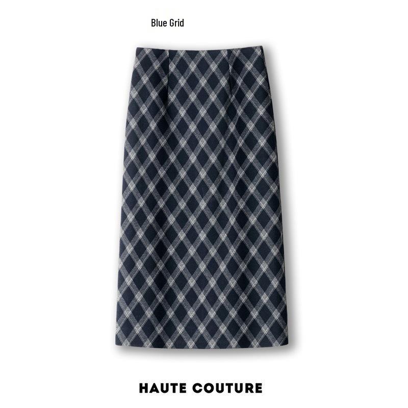 Women's Fashionable Retro Plaid Skirt - Autumn 2025 Style, Petite High Waist, Hip-Hugging Brown Slit Design