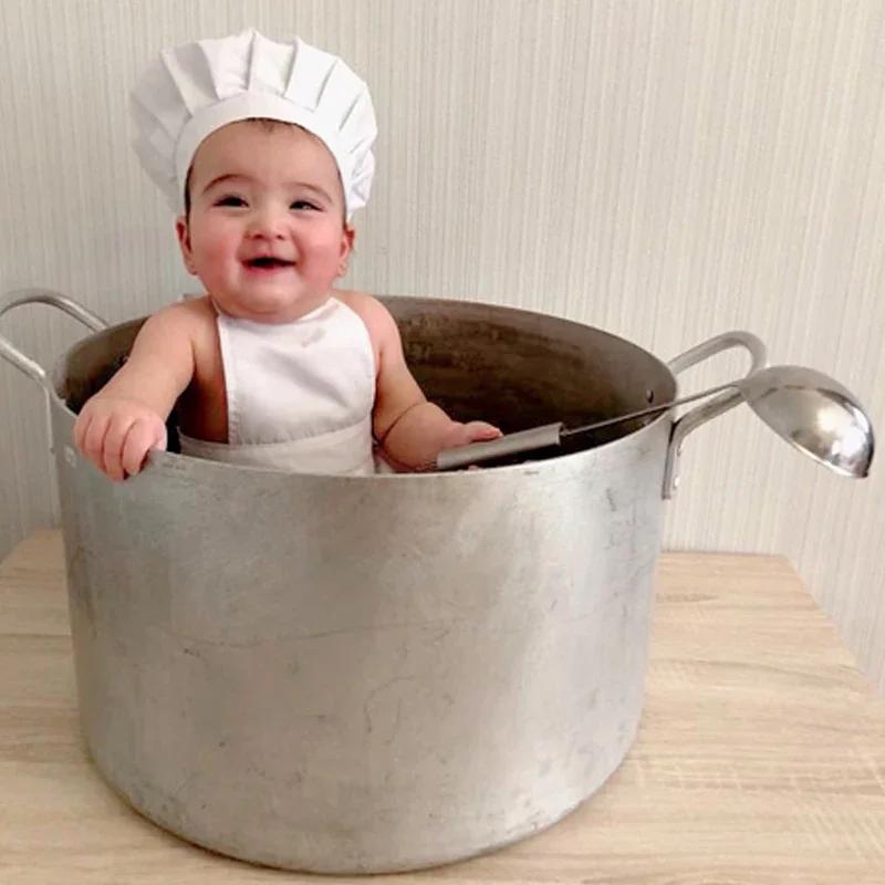 Toddler Chef Apron Hat for Kids Costumes Chef Baby Cook Costume Newborn Pography Prop Newborn Hat Apron suitable for indoor and outdoor use
