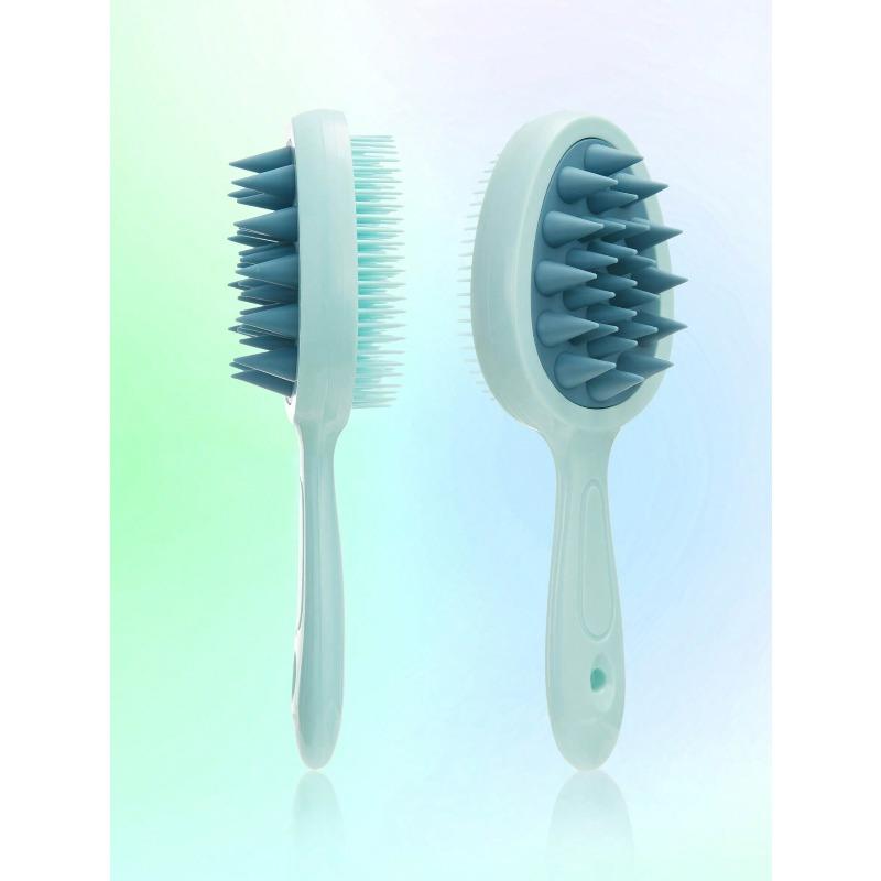 1pcs Wet & Dry Dual-Use Hair Brush, Double-Tooth Handle Shampoo Brush, Long Handle Shampoo Comb, Dual-Use Scalp Massage Cleansing Shampoo Brush зелёный