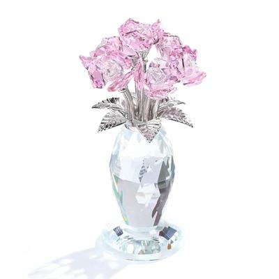 Pink Crystal Rose Gift, Glass Rose Figurine, Popular Wedding and Birthday Gift for Women. Crystal Glass Never-Dying Rose Bouquet, Perfect for Birthday