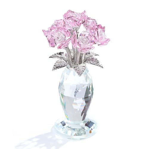 

Pink Crystal Rose Gift, Glass Rose Figurine, Popular Wedding and Birthday Gift for Women. Crystal Glass Never-Dying Rose Bouquet, Perfect for Birthday
