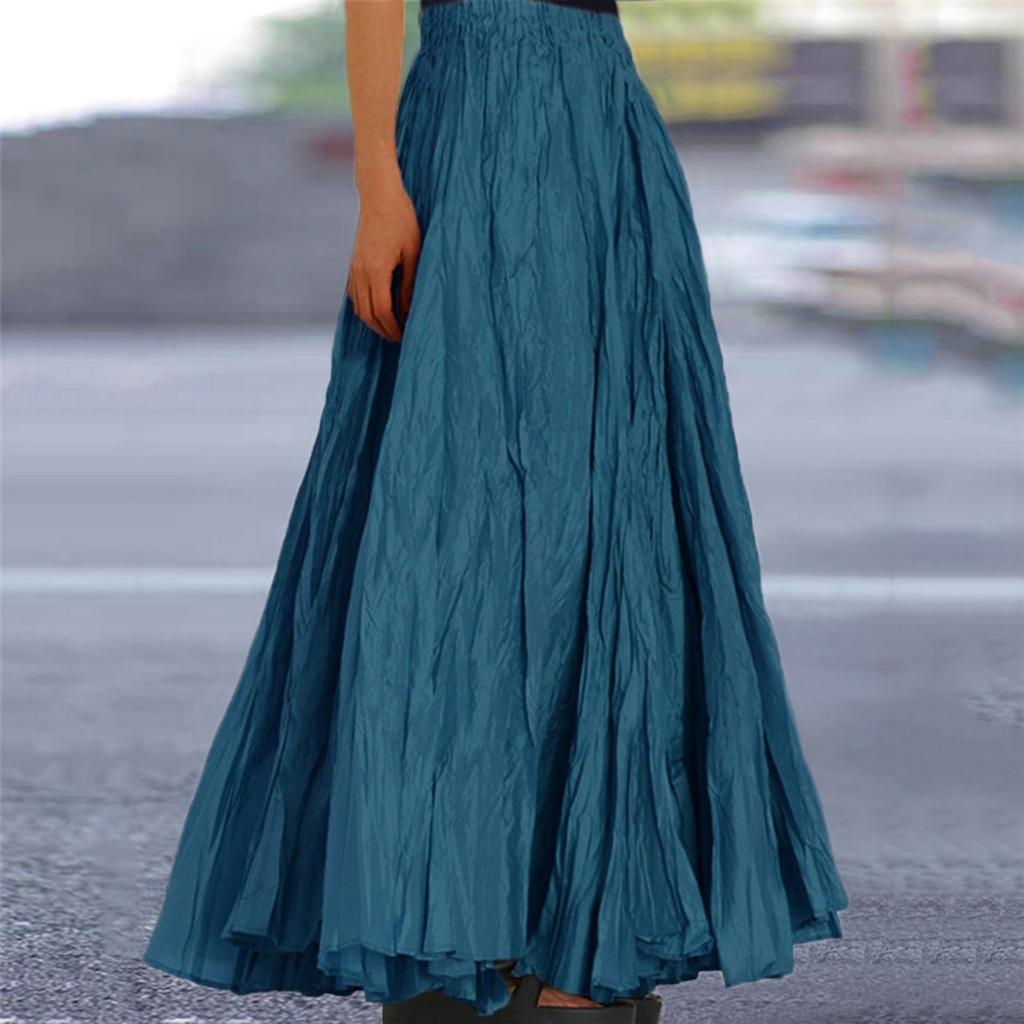 Women's  Casual Pleated Solid Color Half Skirt, Pleated A-line Skirt, Large Swing Floor-length Skirt