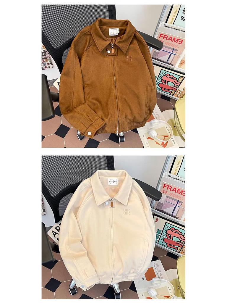 Koreanska Szykowana Damska Krótka Kurtka Baseballowa z Zamszu z Haftowanymi Literami