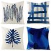 Boho Blue Geometric Series Linen Cushion Cover Throw Pillow Case Modern Minimalist Home Decor Pillowcase Pillow Cover for Couch
