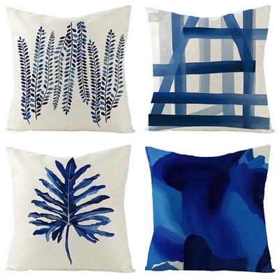 Boho Blue Geometric Series Linen Cushion Cover Throw Pillow Case Modern Minimalist Home Decor Pillowcase Pillow Cover for Couch