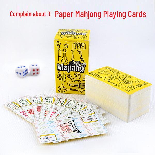 Silent Mahjong Cartoon Playing Cards with 2 Dice - Portable Mahjong Tiles Playing Cards